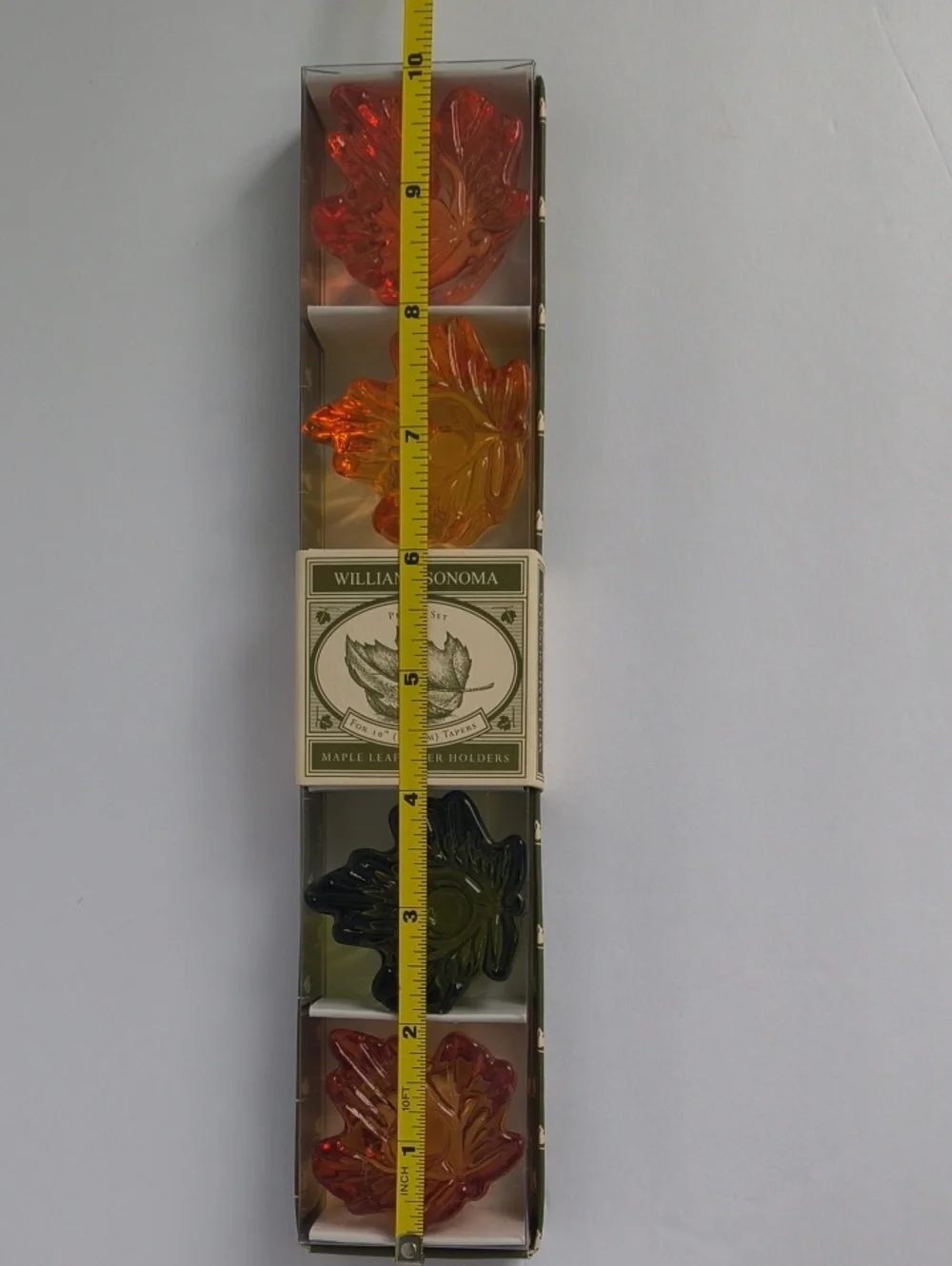 Williams Sonoma Maple Leaf Candle Taper Holders Glass Set of 4 NIB Thanksgiving